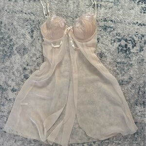 Embroidered Babydoll Slip in Nude and lavender